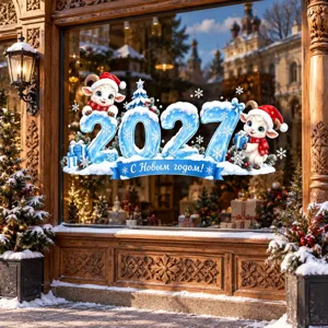 2027 Nouvel An autocollant de fenetre mouton mignon autocollant en verre de fete