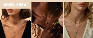 Gold plated brass teardrop cubic zirconia pendant necklace adjustable box chain fashion jewelry