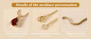 Gold plated teardrop cubic zirconia pendant necklace with elegant box chain and secure lobster clasp details.