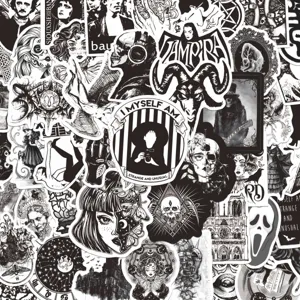 Adesivi Graffiti Rock Gotici in Bianco e Nero Impermeabili Punk Teschio Slogan Decals per Skateboard Casco Valigia Bottiglia d'Acqua