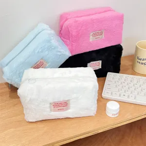 Fluffy cosmetic bag soft plush makeup pouch large capacity portable travel toiletries bag