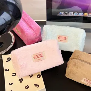 Cute fluffy cosmetic bag, large capacity plush makeup storage pouch, soft portable travel organizer