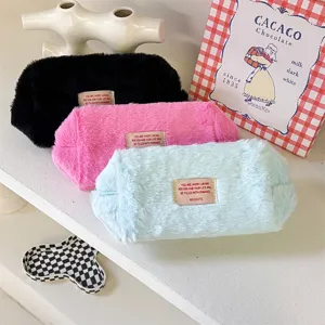 Fluffy plush cosmetic bag ins style cute makeup pouch large capacity storage bag for women
