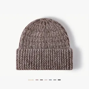 Winter Warm Blended Ribbed Knit Beanie Hat Unisex Casual Solid Color Roll-up Cuff Skull Cap For Men And Women