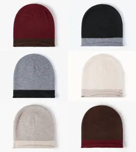 Winter color block knit beanie for men and women, thick warm slouchy wool winter hat.