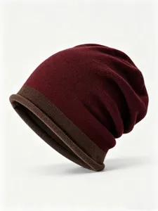 Men Women Colorblock Knit Beanie Winter Autumn Slouchy Warm Casual Thick Wool Cap