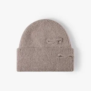 Women winter warm rabbit hair blend knitted beanie hat with cute double bow detail chic