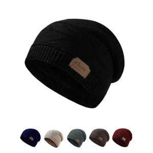 Unisex Winter Warm Knit Beanie Hat Thickened Fleece Lined Slouchy Skull Cap Thermal Cold Weather Outdoor Hat