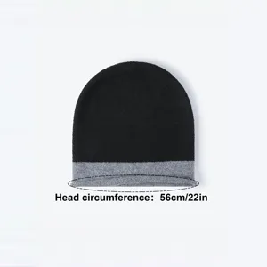 Winter color block knit beanie hat, thickened warm wool cap for men and women, black and grey.