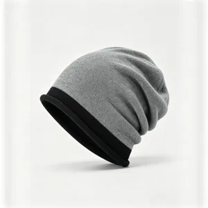 Winter color block knitted slouchy beanie hat for men and women warm thick cold cap grey