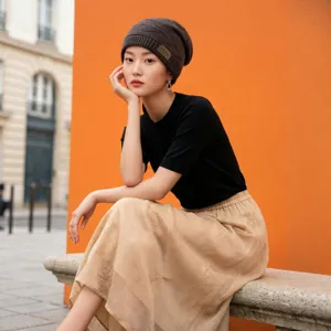 Winter knitted beanie hat for men and women, warm fleece-lined slouchy cap for cold weather outdoor.