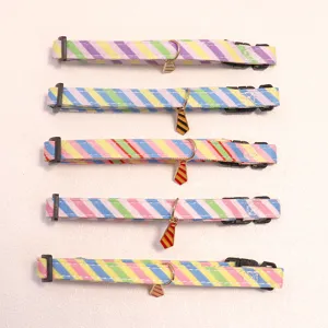 Colorful Striped Pet Collar With Metal Tie Pendant Adjustable Neck Strap For Small Medium Dogs And Cats Pet Accessories
