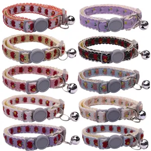 Cute Cartoon Apple Print Pet Collar With Lace Trim And Bell Adjustable Safety Buckle Cat Puppy Dog Neck Strap