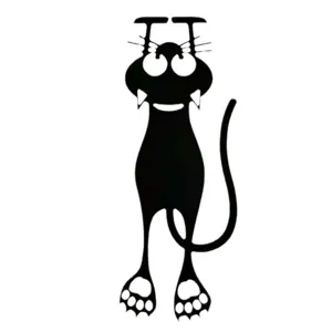 Black cat acrylic bookmark detail, cute hanging silhouette design, smooth edge finish.