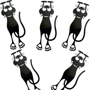 Cute black hollow cat acrylic bookmark detail view, creative reading page marker accessory.