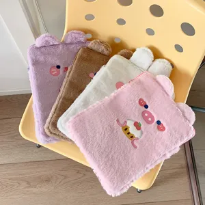Cute plush tablet sleeve with animal ears and embroidery for 11 inch iPad and pad storage.