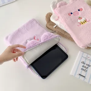 Cute fluffy plush tablet sleeve 11 inch ipad storage case with cartoon animal design