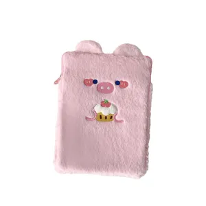 Cute pink plush tablet sleeve 11 inch cute cartoon embroidery storage bag for ipad