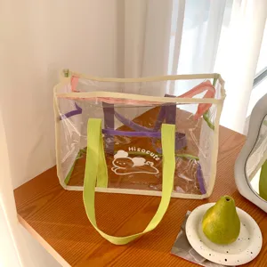 Summer transparent PVC tote bag, large capacity beach bag, waterproof swim storage bag.