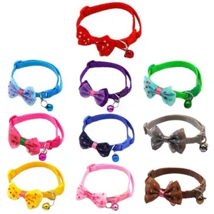 Cute Pet Collar With Bowknot And Bell Polka Dot Nylon Cat And Dog Collar For Small Dogs Puppy Pet Accessories
