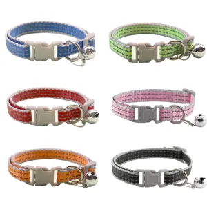 Pet Collar Reflective Nylon Adjustable Safety Quick Release Buckle with Bell For Dogs Cats Pet Walking Outdoors Supplies