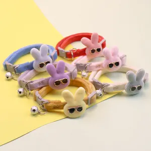 Cute Plush Rabbit Pet Collar With Bell Small Dog Cat Necklace Cartoon Bunny Neck Strap Kitten Puppy Accessories