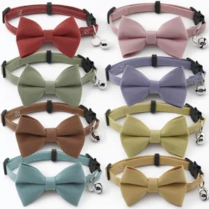 Pet Collar Cute Bowknot Metal Bell Adjustable Solid Color Polyester Neck Strap For Small Dogs Cats Daily Pet Accessories