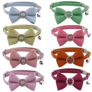 Pet Collar Bowknot Rhinestone Bell Cat Dog Neck Strap Cute Adjustable Fashion Puppy Necklace Pet Accessories