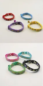Cute cartoon print pet collar with bell, adjustable safety buckle for small cats and dogs.