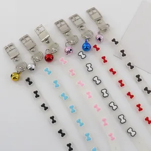 Transparent pet collar with cute bone pattern and lovely bell for cats and dogs safety.