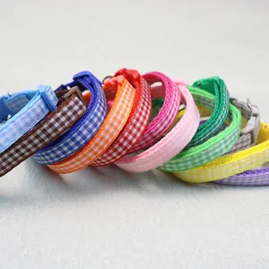 Colorful plaid pet dog and cat woven collars with buckle, multi-color durable pet neck strap.