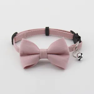 Pink pet collar cute bowknot bell small dog neck strap adjustable pet accessory detail view