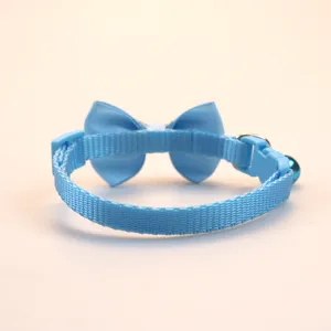 Elegant blue pet collar with bow and cute bell for cats and small dogs daily wear use.
