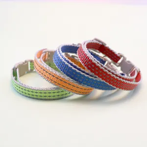 Durable reflective pet collar adjustable nylon woven safety neck strap for dogs and cats outdoor.