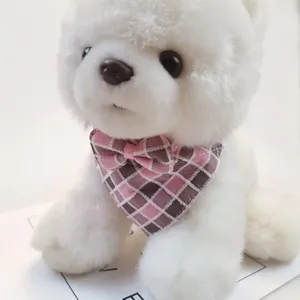 Cute plaid pet bib with bowknot for cats and dogs, soft terylene-cotton triangular scarf.