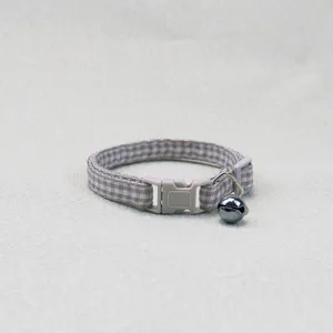 Adjustable brown gingham pet cat dog collar with cute hanging metal bell and quick release buckle.