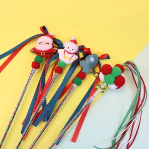 Varita de Juguete de Navidad para Gatos Juguete Interactivo Con Peluche Papá Noel Alce Campana Cinta Suministros de Entretenimiento para Mascotas