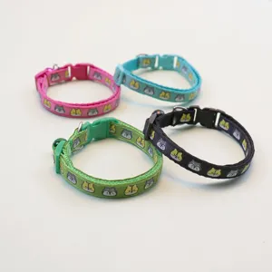 Cute cartoon printed pet collar for dogs and cats, adjustable nylon neck strap with bell.