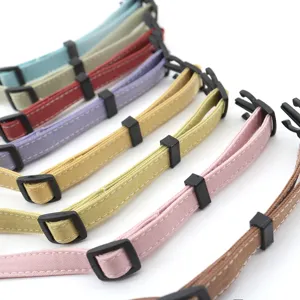 Colorful solid pet collar for small dogs and cats, adjustable nylon strap with buckle.