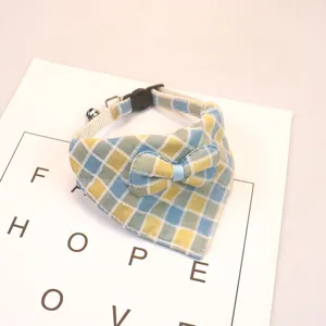 Cute plaid pet cat dog collar with adorable bowknot triangle bib adjustable strap.