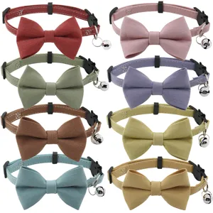 Colorful pet collar with cute bowknot and bell, adjustable candy color neck strap for cats dogs.