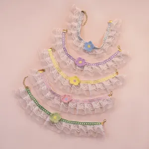Cute Lace Pet Collar Sweet Floral Bib Cat Dog Necktie Adjustable Bowknot Puppy Scarf Necklace Pet Grooming Accessories