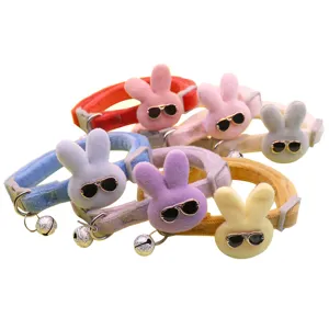 Cute plush rabbit pet collar with bell for small dogs and cats adjustable neck strap