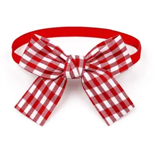 Red and white checkered pet bow tie with collar strap, perfect for pets grooming.