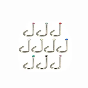 Edelstahl Nasenstecker Detail mit mehrfarbigen Kristall Strasssteinen Piercing Schmuck Set.