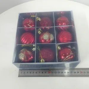 Bolas de árbol de Navidad rojas set regalo pintadas con purpurina decoración 9pz