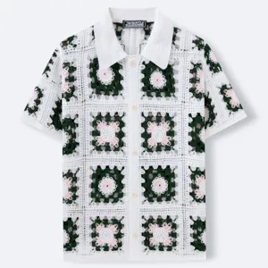 Heren korte mouw gehaakt gebreid polo shirt vintage bloemen top stijlvolle zomerkleding