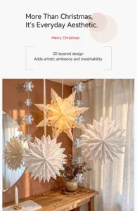 3D paper star lantern Christmas hanging decoration glowing snowflake string light pendant