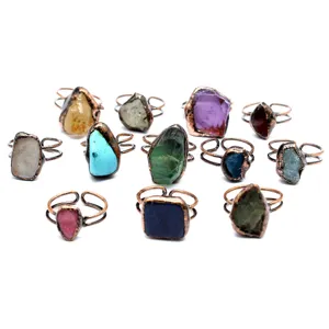 Bague Ajustable Vintage Médiévale en Pierre Naturelle pour Femme Citrine Kyanite Améthyste Grenat Bijoux Bohème
