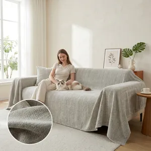 Chenille Visgraat Bankhoes Grote Geweven Plaid Met Kwastjes Effen Kleur Meubelbeschermer Modern Interieur